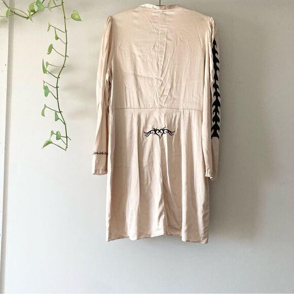 Lottie Hall Cream Black Silk Embroidered Faux Wrap Dress 14 - Picture 7 of 8